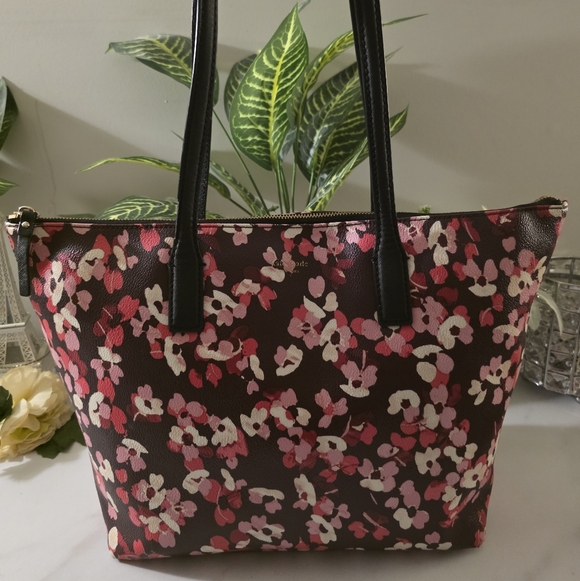 Kate Spade Black and Pink Floral Tote - Picture 3 of 5